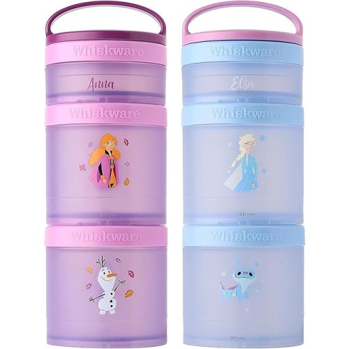 Whiskware Disney Princess Stackable Snack Containers for Kids and Toddlers, 3 Stackable Snack Cups for School and Travel, Frozen Elsa, Anna, Olaf, and Bruni (Pack of 2)