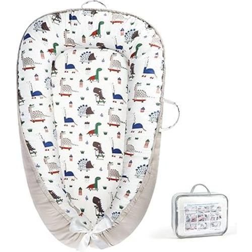 KISS GOLD Baby Lounger - Breathable Soft Cotton Cover Baby Lounger Nest, Babies Essentials Gifts, Portable Lounger for Baby Tummy Time Floor Playing Seated Support for Home and Travel