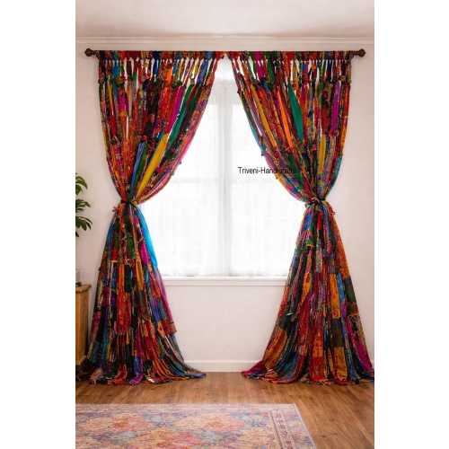 Bohemian Gypsy Rag Valance – Hand-Tied Indian Fabric Backdrop & Window Strands – Colorful Hippie Weddings Decor, Doorways, and Living Spaces