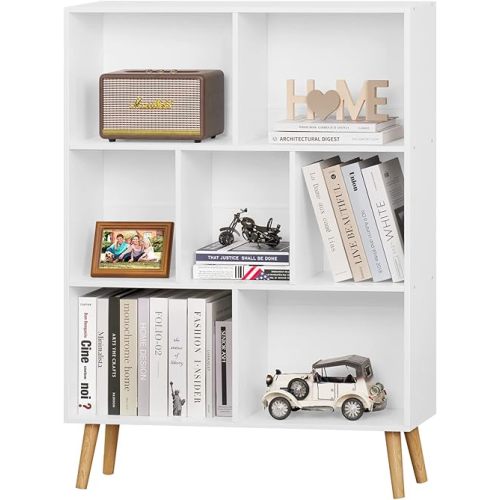 YAHARBO White Bookshelf,3 Tier Book Shelf with Legs, 7 Cube Minimalist Bookcase,Storage Organizer Shelves Display Bookcases for Bedroom,Living Room