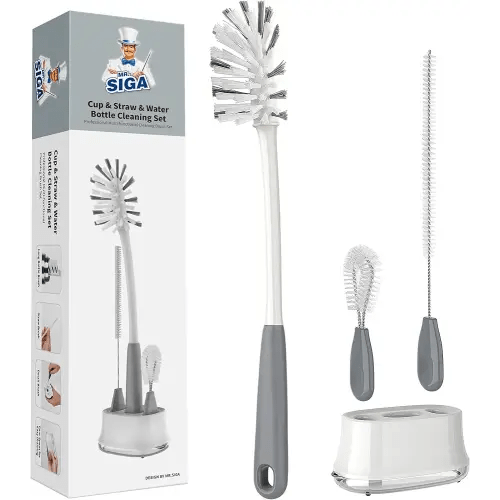 MR.SIGA Water Bottle Brush Cleaning Set with Storage Holder, Cleaning Brushes for Tumbler, Straw, Baby Bottles, Drinking Glasses