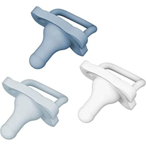 Dr. Brown's HappyPaci 100% Silicone Baby Pacifier, Contoured One-Piece Design, White, Blue, Light Blue, 0-6m, BPA-Free, 3 Pack