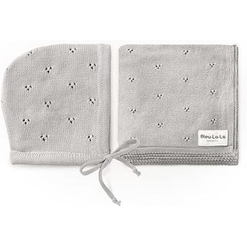 Organic Pointelle Baby Blanket + Hat Gift Set for Boys & Girls - 100% Soft Luxury Cotton Swaddle Blanket + Bonnett Registry for Newborns & Infants (Dove Grey + Hat)