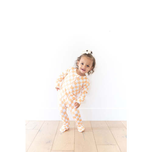 BRIGHT ORANGE + WHITE CHECKER | FOOTIE ONE PIECE