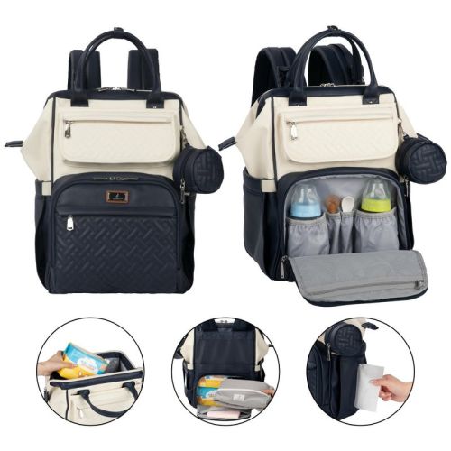 BabbleRoo Premium Vegan Leather Diaper Bag Backpack, Travel Backpack, Spacious & Stylish Nappy Organizer