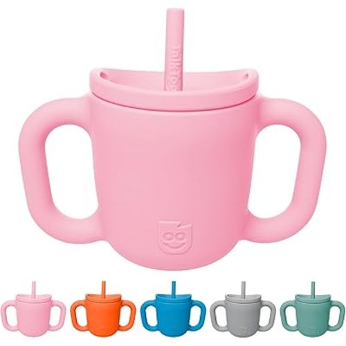 TalkTools ITSY Silicone Training Cup – Mini Straw Cup for Baby - Anti Leak, Spill Proof and BPA Free Cup with Straw Insertion for Kids (Bubblegum)