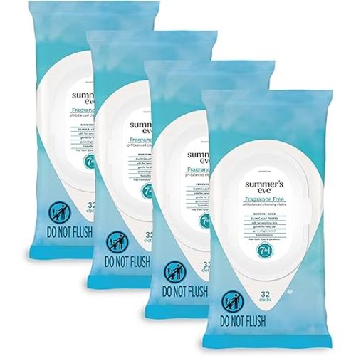 Summer's Eve Fragrance Free Gentle Daily Feminine Wipes, Removes Odor, pH balanced, 32 Count, 4 Pack