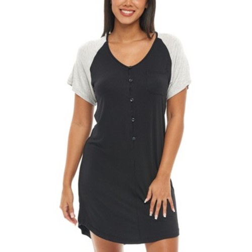 ADR Womens Soft Knit Short Sleeve Nightgown, Button Down Night Shirt Pajamas, Color: Black, Size: medium