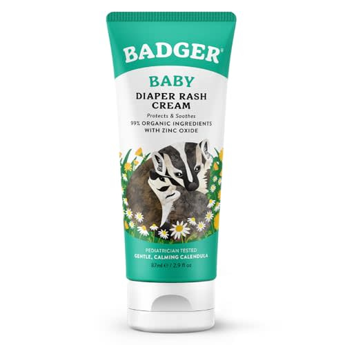 Badger Diaper Cream, Organic Diaper Rash Cream for Baby, Zinc Oxide Ointment w/Soothing Calendula Cream, Organic Baby Diaper Care Barrier Cream, Zinc Oxide Cream for Sensitive Baby Skin, 2.9 fl oz