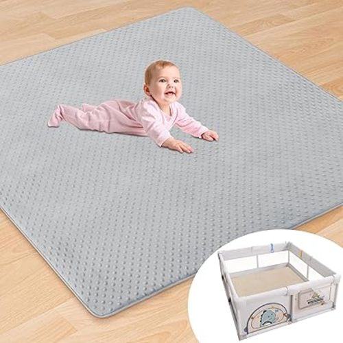 MABOZOO 3D Dotted Fabric Baby Play Mat, 50x50 Inch Baby Playpen Mat for Indoor & Outdoor, Baby Crawling Mat Foam Playpen Mat for Babies, Toddlers, Infants (Grey)