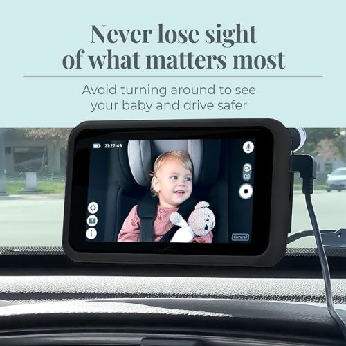Tiny Traveler Baby Monitor - Tiny Basic Kit (TT002BA) Black - Wireless Baby Car Monitor Camera with Sound, Auto Night Vision HD 720p 5" Touchscreen LCD Monitor, for Newborn