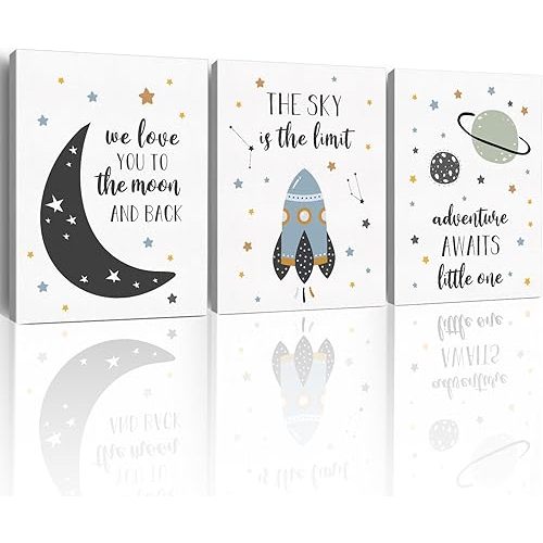 Yuzi-n Space Decor for Boys Room Outer Space Room Decor for Boys, Space Wall Art Decor for Kids Room Boys Bedroom Nursery Playroom, Space Posters Set of 3 (12x15 Inches)