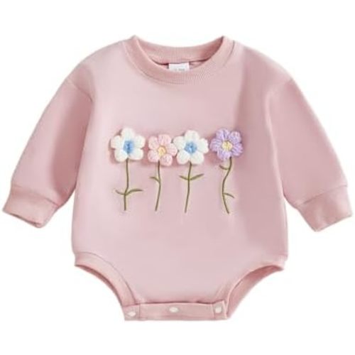 YINGISFITM Newborn Baby Girl Clothes 3D Floral Long Sleeve Sweatshirt Romper Bubble Onesie Fall Winter Infant Outfits