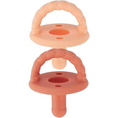 Itzy Ritzy Silicone Pacifiers for Newborn - Sweetie Soother Pacifiers Feature Collapsible Handle & Two Air Holes for Added Safety; for Ages Newborn and Up, Set of 2 in Apricot & Terracotta