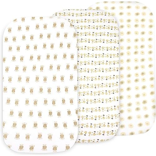 Bassinet Sheets for Baby Girl & Boy – 3-Pack Soft Fitted Bassinet Sheets, Organic Cotton, Breathable & Cozy, Fits 32x16x4 Inch Rectangle, Oval & Hourglass Mattresses, Lion Head