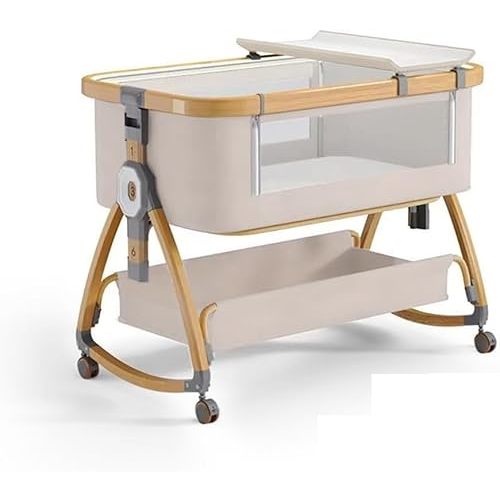 bonbay Baby Bassinet, Bedside Bassinet for Baby, 4 in 1 Portable Bassinet Bedside Sleeper with Wheels Mosquito Net & Storage Basket, 6 Height Adjustable Rocking Bassinet for Newborn Baby