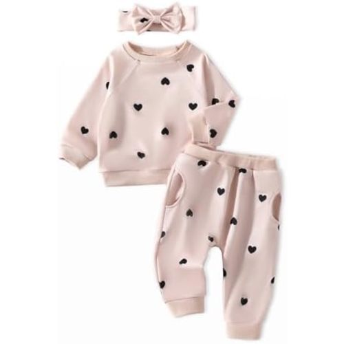 AMAWMW Infant Baby Girl Clothes Long Sleeve Loose Sweatshirts Pockets Pants Headband Outfits Fall Winter Spring Gift
