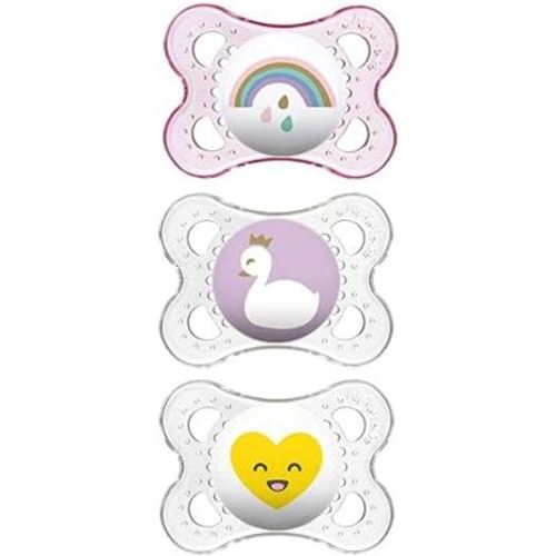 MAM Clear 0-6 Month Pacifiers Value Pack (3 Pack), 0-6 Months Baby Girl Pacifiers, Best Pacifier for Breastfed Babies