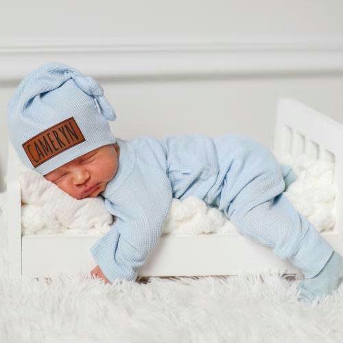Bamboo Waffle Coming Home Outfit | Pale Blue | Baby Boy Clothes | Baby Boy Gift | Baby Girl Gift | Baby Personalized Going Home Name