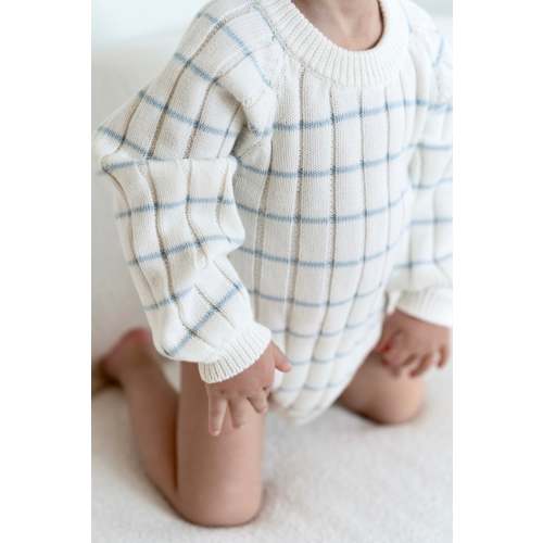 ‘Sky Blue Stripe’ Ribbed Knit Onesie