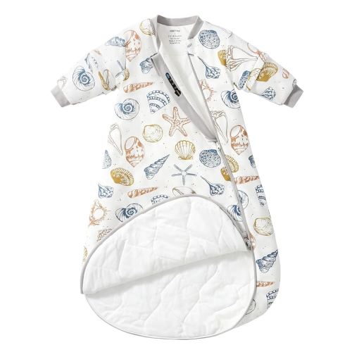Baby Sleep Sack 3-6 Months, Cotton Detachable Long Sleeve Sleep Sack, 2.5 Tog Toddler Sleeping Sack with Temperature Strips, 2-Way Zipper Wearable Blankets for Newborns, Ocean