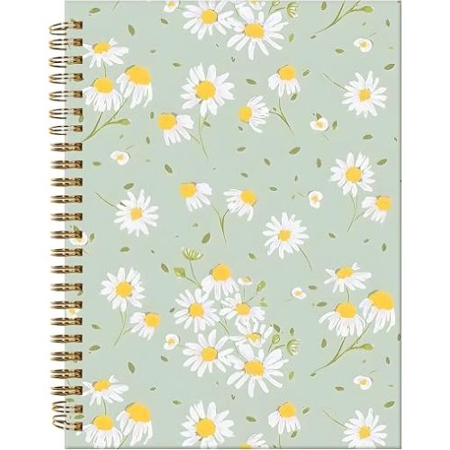 Spiral Journal Notebook,A5 Hardcover Lined Journals for Women Girl 6 x 8.3 in,120 Pages Thick Paper,Cute College Ruled Writing Notebook for Gifts Office Work School(Cute Green Daisy)