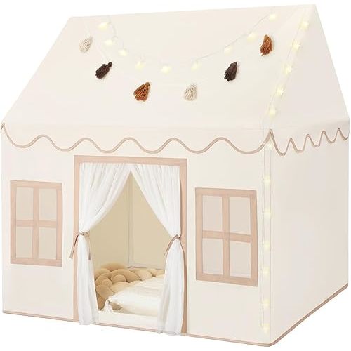 Kids Play Tent Indoor: with Mat, Tassel Garland, Star Lights - Toddler Girl Tent Indoor Playhouse for Toddlers Kids Toys for Boy Girl Birthday Gift