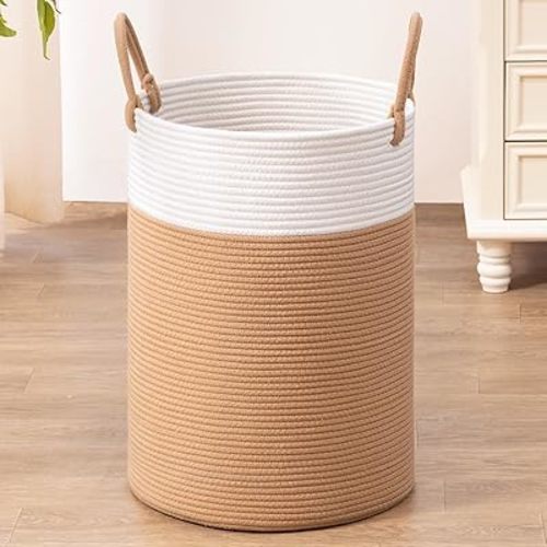 INDRESSME Large Laundry Hamper, 60L Clothes Laundry Basket, Nursery Laundry Basket, Rope Laundry Basket for Blankets, Hampers for Bedroom, 19.7 x 13.8 inches