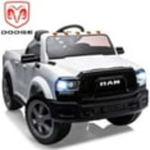 Dodge RAM Ride on Car, 12V Powered Ride on Toy with Remote Control, Rear Wheel Suspension, 5 Point Safety Belt, MP3 Player, Bluetooth, LED Lights, Electric Vehicles for 3-8 Years Boys Girls, White