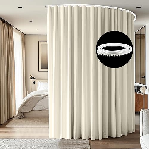 Room Divider Ceiling Mounted Curtains Track Sets Extra Wide Blackout Curtain Flexible Tracks for Bedroom Privacy Partition Separator, 1Panel Beige Drape and White Rail, W8.3 x H8ft