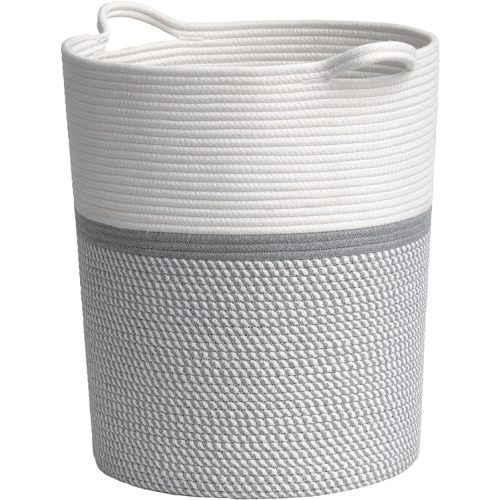 INDRESSME Baby Laundry Basket for Nursery, Kids Laundry Hamper, Tall Storage Basket for Living Room, Rope Basket for Blankets, Clothes, 17¾ x 15¾ x 13¾ inches, Grey