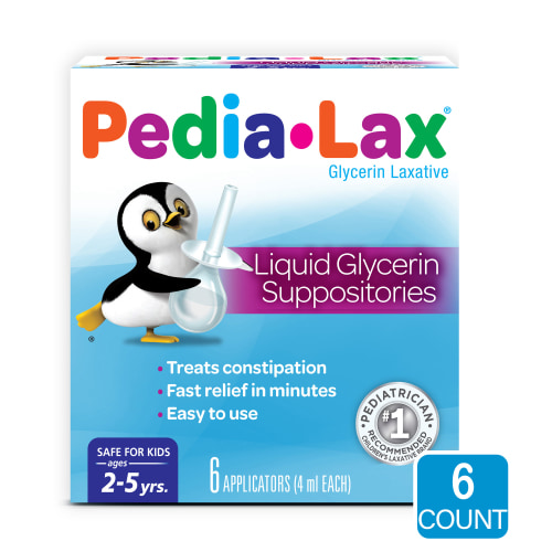 Pedia-Lax Children's Glycerin Laxative Suppositories, Toddler Constipation Relief Medication, Ages 2-5, 6 Count