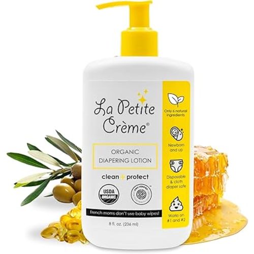 French Premium Liniment Baby Lotion - Diaper Cream Alternative to Baby Wipes - Gentle Moisturizer & Skin Cleanser, USDA Certified Organic Ingredients - Baby Essentials (8 oz)