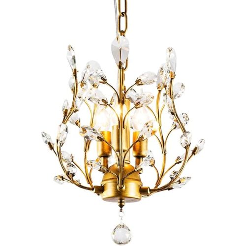 Garwarm 3-Light Crystal Chandeliers,Ceiling Lights,Crystal Pendant Lighting,Ceiling Light Fixtures for Living Room Dining Room Bedroom Restaurant Porch(Gold)