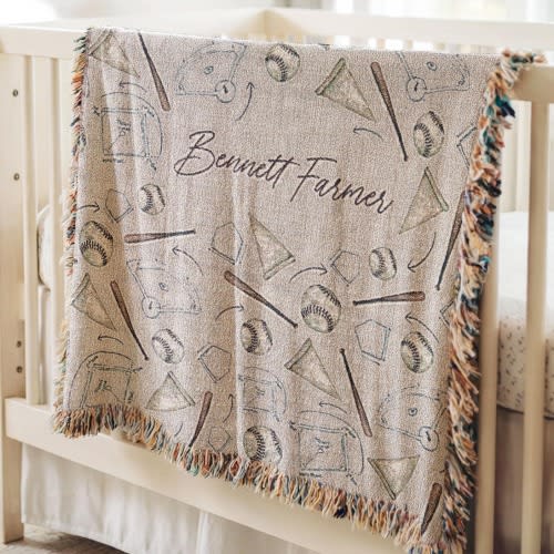 Vintage Baseball Nursery Crib Blanket Personalized Baby Blanket Boy Baseball Blanket Personalized Gift Sports Nursery Decor Baseball Theme