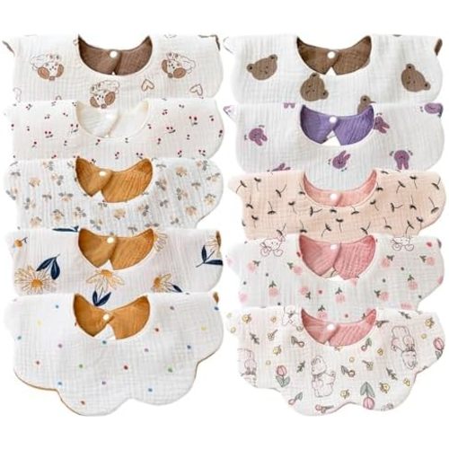 Muslin Baby Bibs for Drooling and Teething Newborn Drool Bibs for Baby Girl Boy