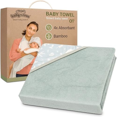 BabyToLove Extra Large Smart Baby Towel | Parents Stay Dry | Ultra Soft | Green Tropic