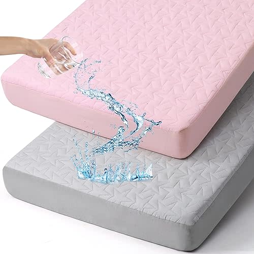 Waterproof Mini Crib Mattress Protector: 2-Pack Pack N Play Sheets - Fitted for Standard Baby Mattresses (38" x 26") - Soft and Breathable Covers for Graco Pack and Play, Playards, and Mini Cribs