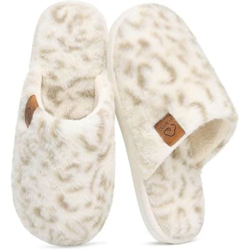 Evshine Women's Fuzzy Slip-on Slippers Comfy Lightweight Indoor House Scuff Slippers Closed Toe Soft Memory Foam Shoes