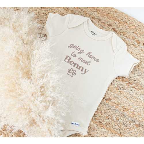 Going Home to meet My Dog Baby Onesie® Personalized Gifts Newborn, Custom Dog Onesie®, Embroidered Natural Onesie®, Hospital Outfit GOC97C X