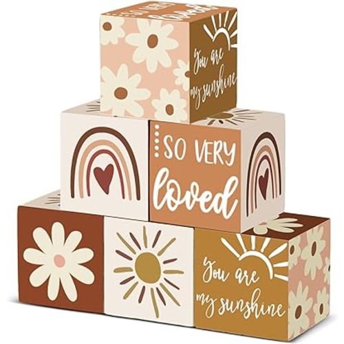 Kigley 6 Pcs Nursery Decor for Girls and Boys Nursery Watercolor Shelf Decor for Bedroom Playroom Gifts(You are My Sunshine)