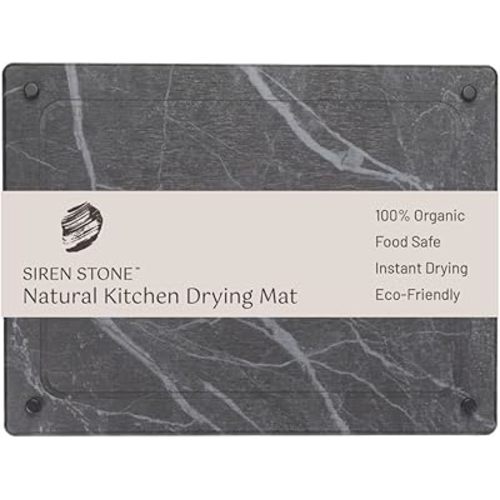 LARGE Siren Stone Natural Dish Drying Mat for Kitchen Counter - Premium Diatomaceous Earth Mat | Quick Drying, Super Absorbent | Non-Toxic, BPA-Free, Eco-Friendly | Female-Founded USA Brand (18"x14")