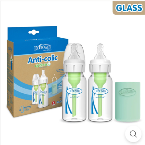 Dr. Brown’s Natural Flow® Anti-Colic Options+™ Narrow Glass Baby Bottle with Silicone Sleeve, 2-Pack