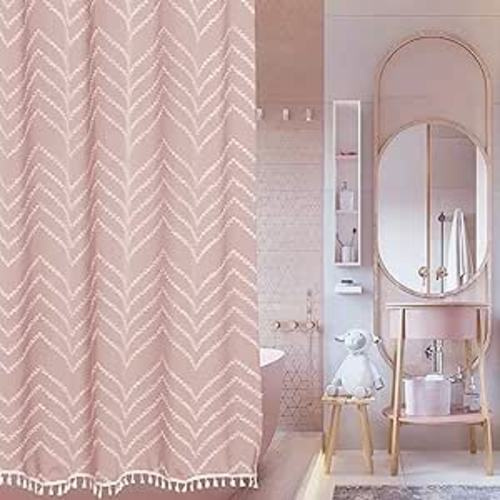 LATER Amazon.com: Siiluminisoy Pink Boho Shower Curtain White Tassel Woven Fabric Cute Shower Curtain Modern Farmhouse Textured Tufted Chevron Striped Minimalist 72 x 72 Bathroom Shower Curtain : Home & Kitchen