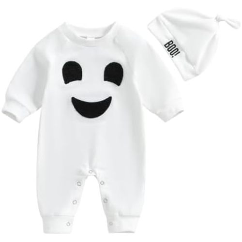 FYBITBO My First Halloween Baby Boy Girl Outfit Hey Boo Pumpkin Jumpsuit Romper Newborn Halloween Onesie Clothes