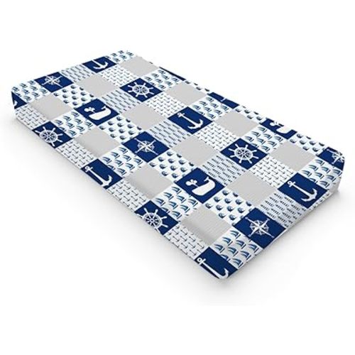 Navy Nautical Life Changing Pad Cover Marine Ocean Lighthouse Compass Whale Changing Table Cover for Baby Boys Girls Soft Breathable Stretchy Fitted Diaper Changing Mat Sheets 32''x16''