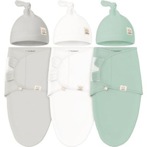 KeaBabies 3-Pack Organic Swaddle Sleep Sacks Baby with Newborn Beanies, Premies Swaddles Wrap 0-3 Months, Ergonomic Wearable Blanket (Sage)