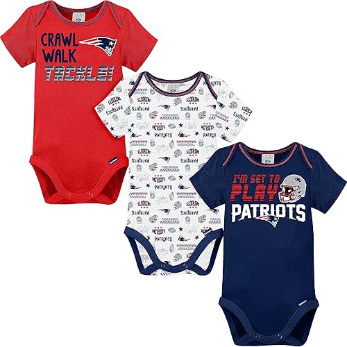 NFL New England Patriots 3 Pack Short Sleeve Bodysuit, red/white/blue New England Patriots, 18 Months (137453160PTS18M-417)