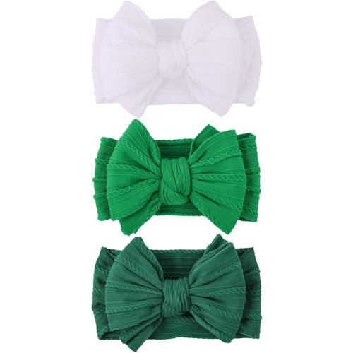 Handmade St.Patrick's Day Baby Headbands Green Bow Hairbands Girl Bows Infant Hair Accessories Newborn Soft Stretchy Nylon Baby bows