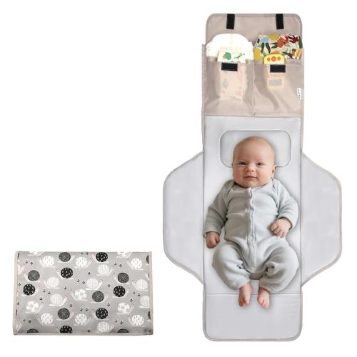 Extra Long Large Lightweight Portable Diaper Changing Mat with Storage Pockets, Waterproof Foldable Travel Changing Pad,On The Go Wipeable Reusable Changing Pad for Car, Diaper Bag (Snail)
